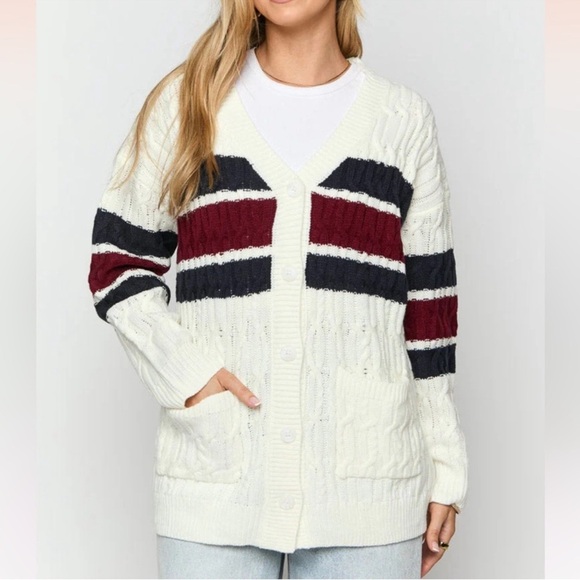 Beginning Boutique oversized Striped Knit cardigan size 4 - Picture 4 of 6